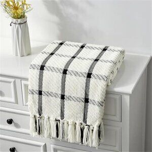 Chenille Plaid Throw Blanket Farmhouse Throw Blanket Couch Bed Black White 50X60